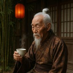 Vieux sage avec accent asiatique